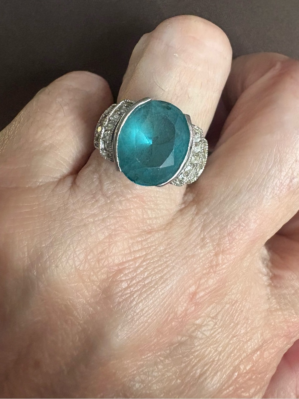 Teal Crystal Cocktail Ring with Pave Accents